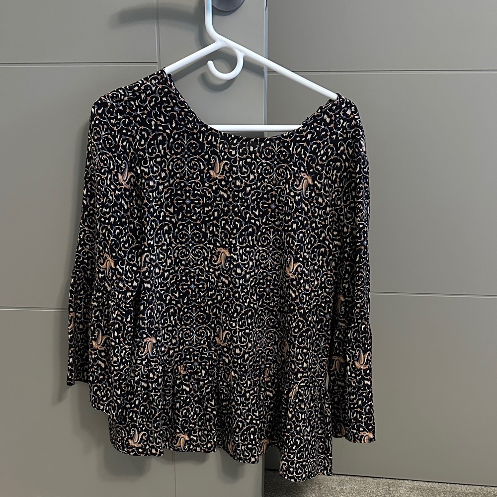 Madewell Black and Pink Patterned Blouse